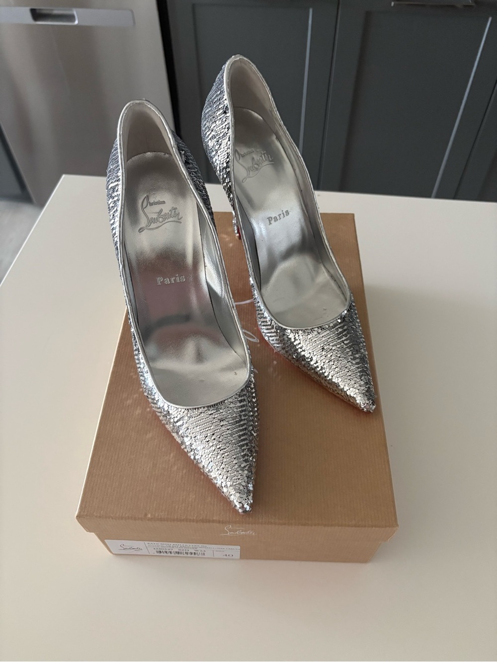 Christian Louboutin Silver Sequin Pointed Pumps